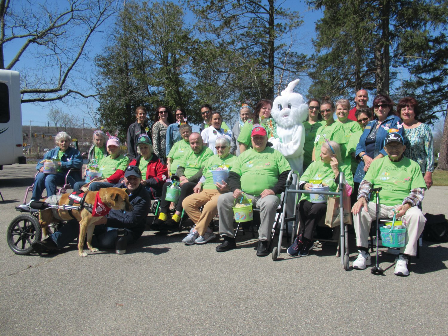 HERO HULK: “Hulk” – a special service dog handled by Greg Ciosek – joins the many residents from Morgan Health Center and Anchor Bay at Pocasset who enjoyed last week’s “Bunny Walk” inside War Memorial Park.